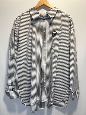 Reitmans XXL Black White Striped Button Down Shirt Oversized Collared Business